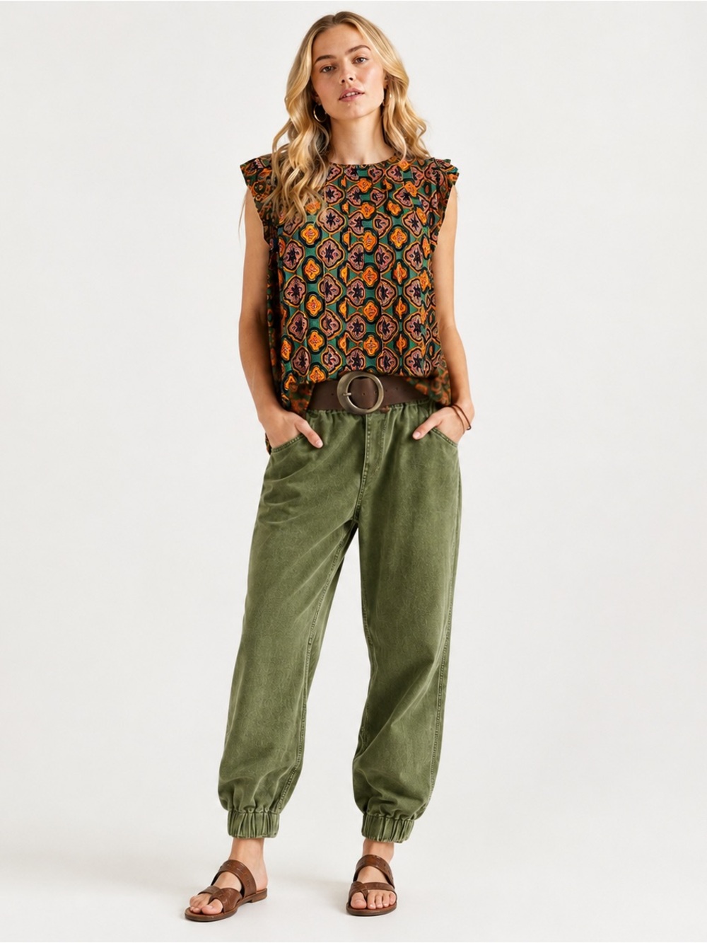 J.Crew Women’s Green Linen Lyocell Cropped Jogger Pants Elastic Waist Size 2